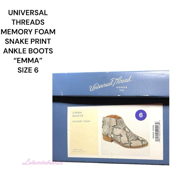 UNIVERSAL THREADS “EMMA” MEMORY FOAM SNAKE PRINT ANKLE BOOTS, SIZE 6, NEW IN BOX - Picture 14 of 14